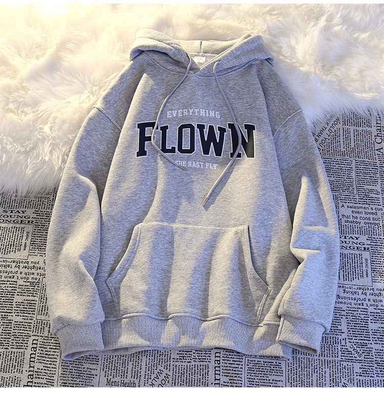 Korean Style Thickened Hooded Letter-Print Women's Sweater