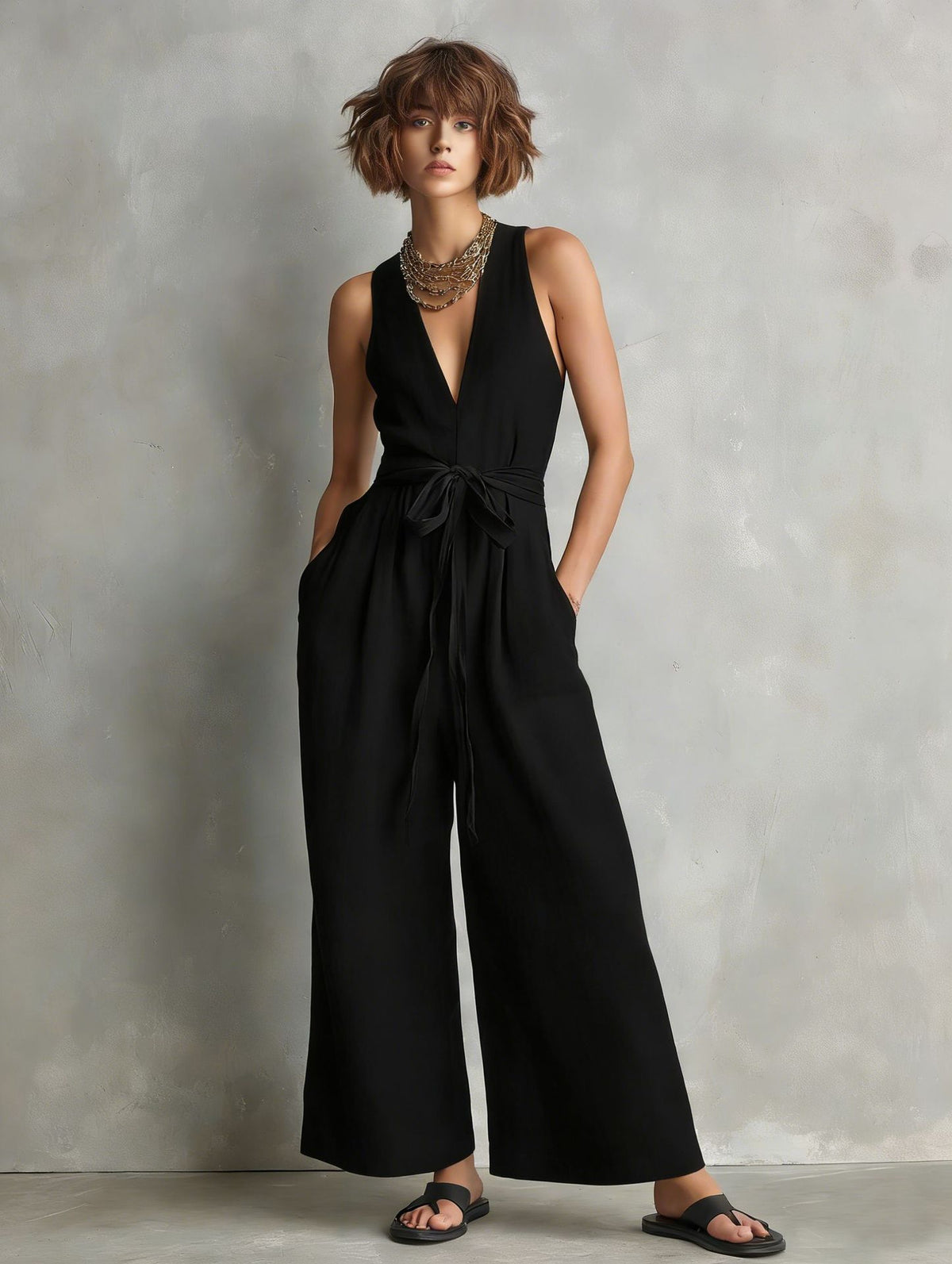 Elegant V-Neck Sleeveless Commuter Jumpsuit