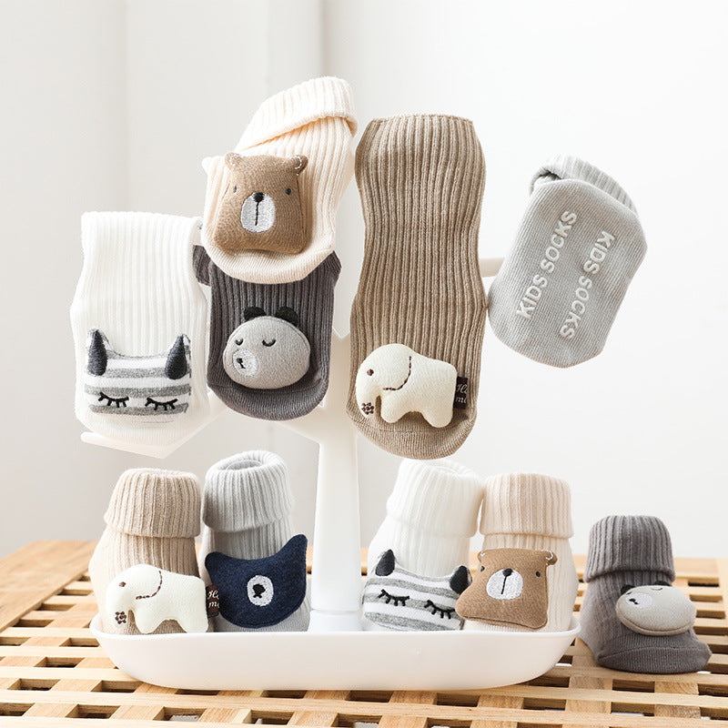 Adorable Newborn Baby Socks with 3D Cartoon Doll Design