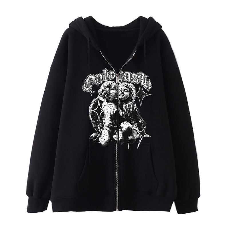 Women's Angel Wings Zip-Up Casual Streetwear Hoodie