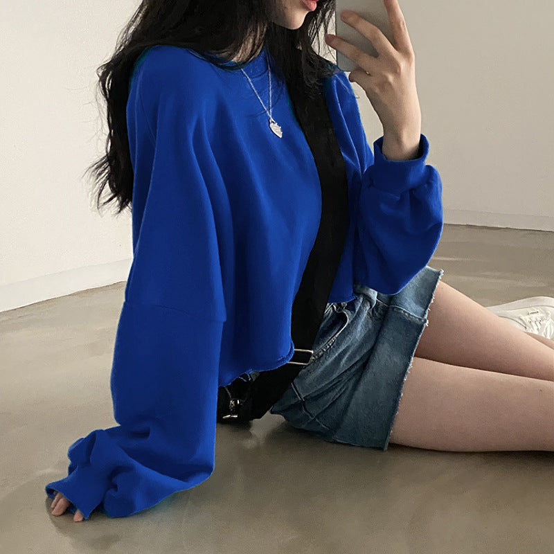 Cozy Cropped Round Neck Women's Pullover Top