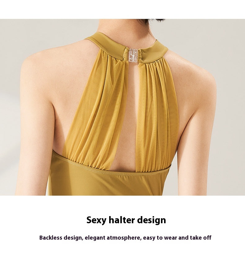 Sleeveless Halter Ballet Dance Dress with Built-in Chest Pad