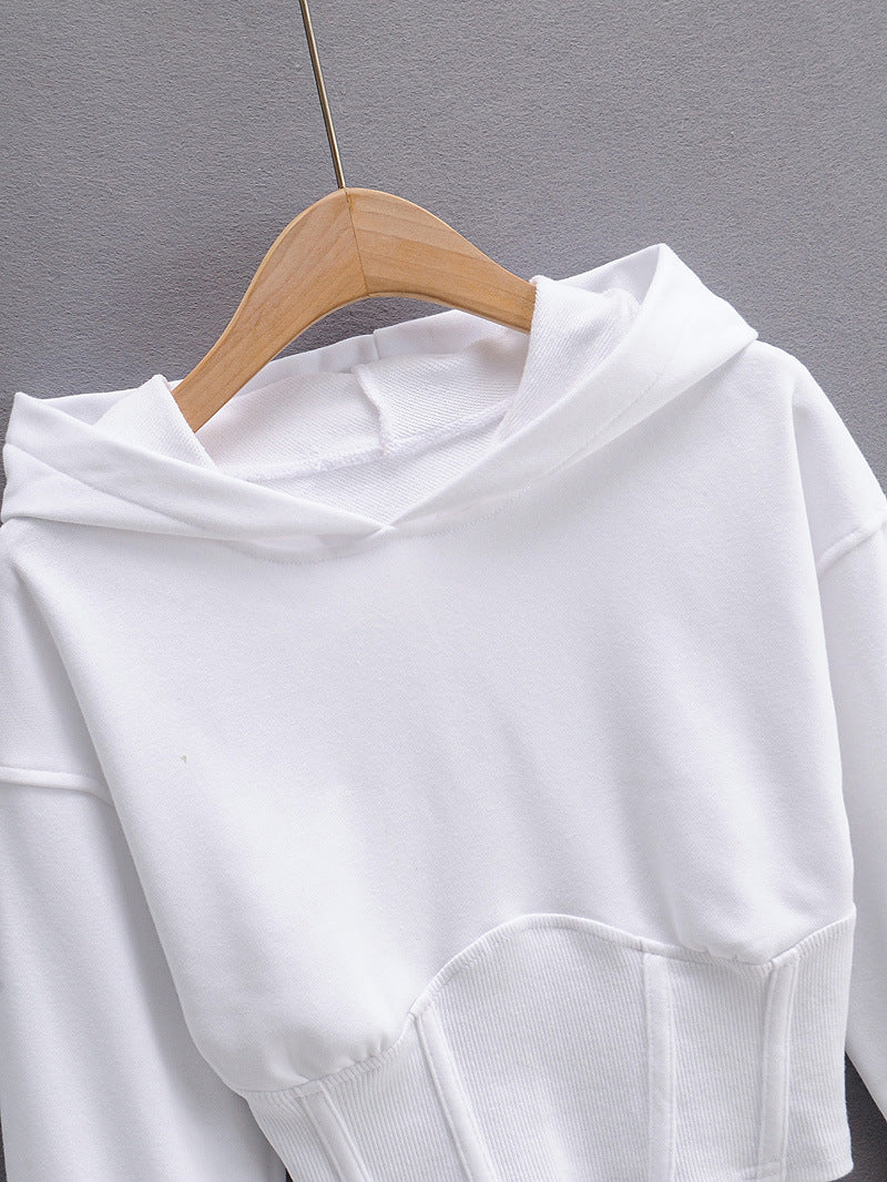 European And American Slim Fitting Navel Solid Hooded Sweater