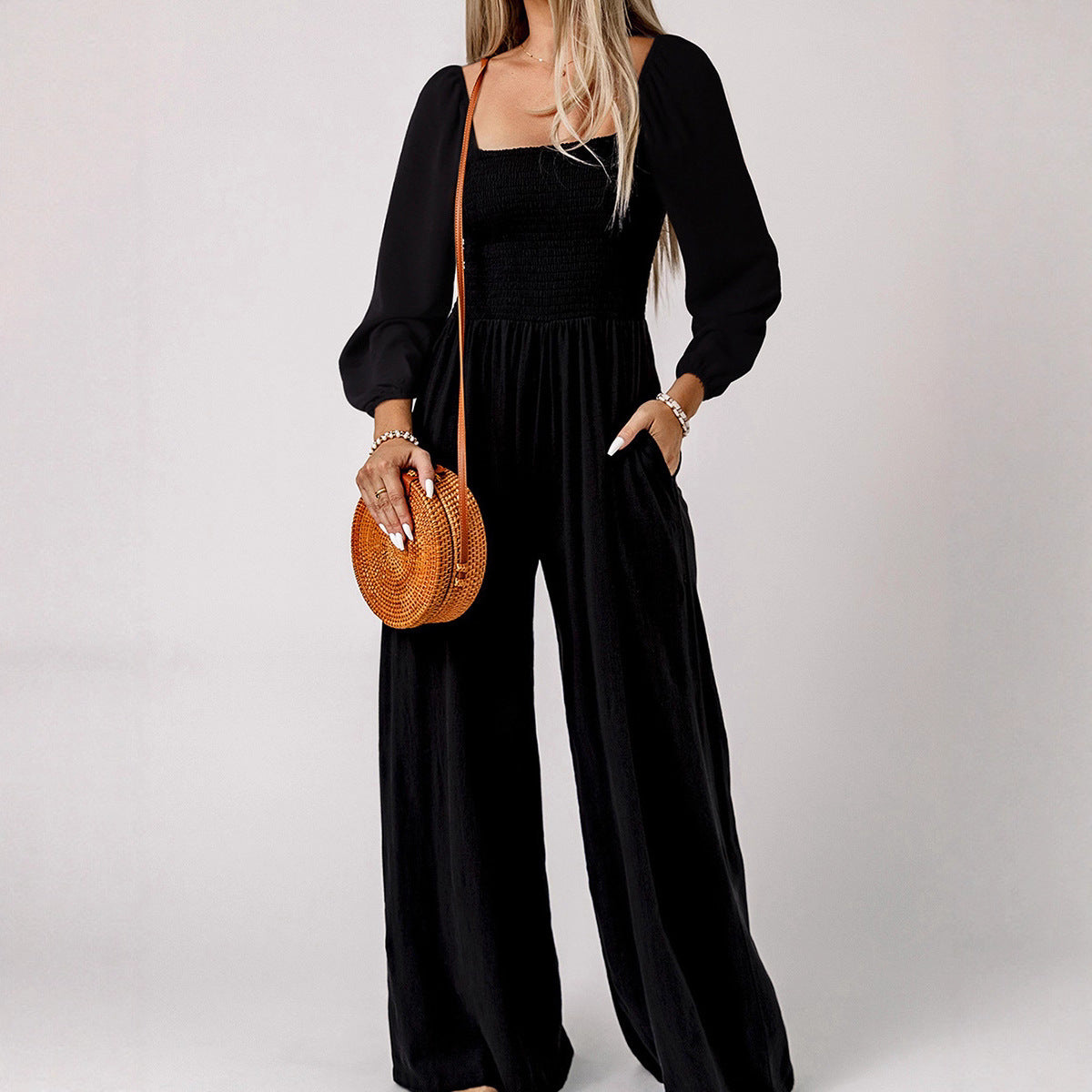 Women's Solid Color High-Waist Wide Leg Trousers