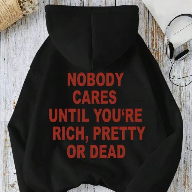 Nobody Cares Slogan Printed Oversized Long Sleeve Hoodie
