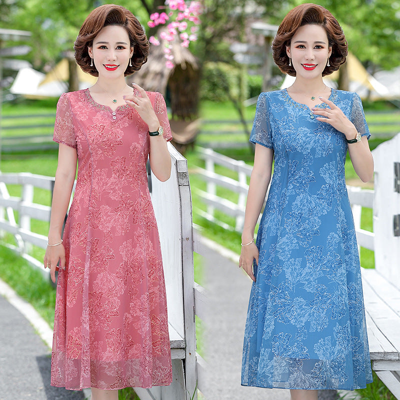 Stylish Short-sleeved Summer Dress for Middle-aged Moms