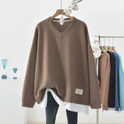Oversized V-Neck Waffle Knit Sweater for Women