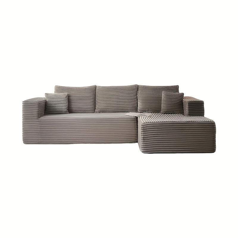 Modular L-shaped chaise longue sofa bed with deep seat and corduroy upholstery