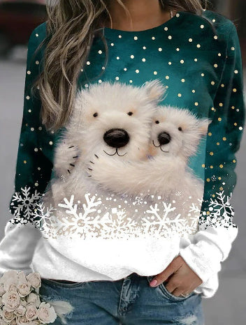 Cute Rabbit Print Round Neck Long Sleeve Sweater