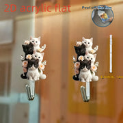 2D Flat, Two Cute Cat Pattern Self-Adhesive Hanger Decorative Hooks Keychain Irregular Wall Hanging Keychains, Suitable for Bedroom Home Office Decoration Gift to Create a High-End Creative Space, 2D Flat, Utility Hooks