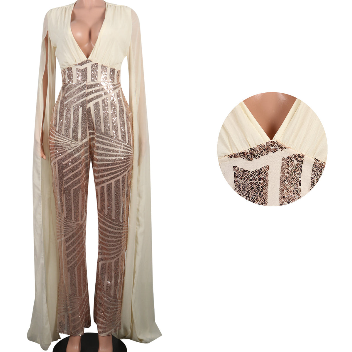 Sexy Sequined Evening Party Romper & Wide-Leg Pants Suit