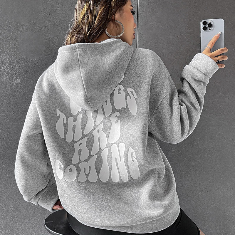 Cozy Streetwear Letter Print Brushed Hoodie