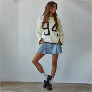 Womens Casual Long-sleeve Sweater with a Digital Print Top