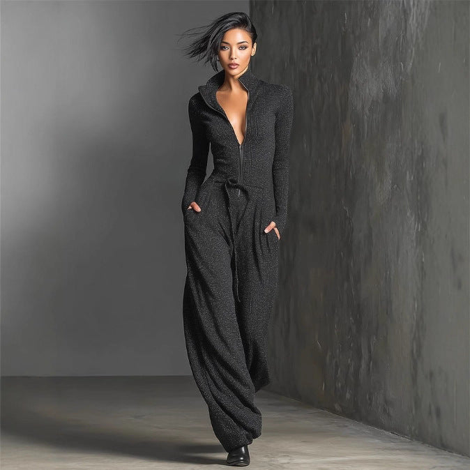 Women's Sexy Zippered Sports Jumpsuit Long Sleeve Romper
