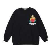 Plus Fleece Flame Rose Hoodie - Cozy Thermal Sweatshirt