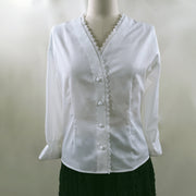 Rose Fiber Comes With Flower Fragrance High-end Design V-neck Lace White Shirt