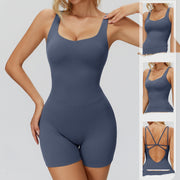 Cross-Back One-Piece Yoga Jumpsuit for Fitness & Running