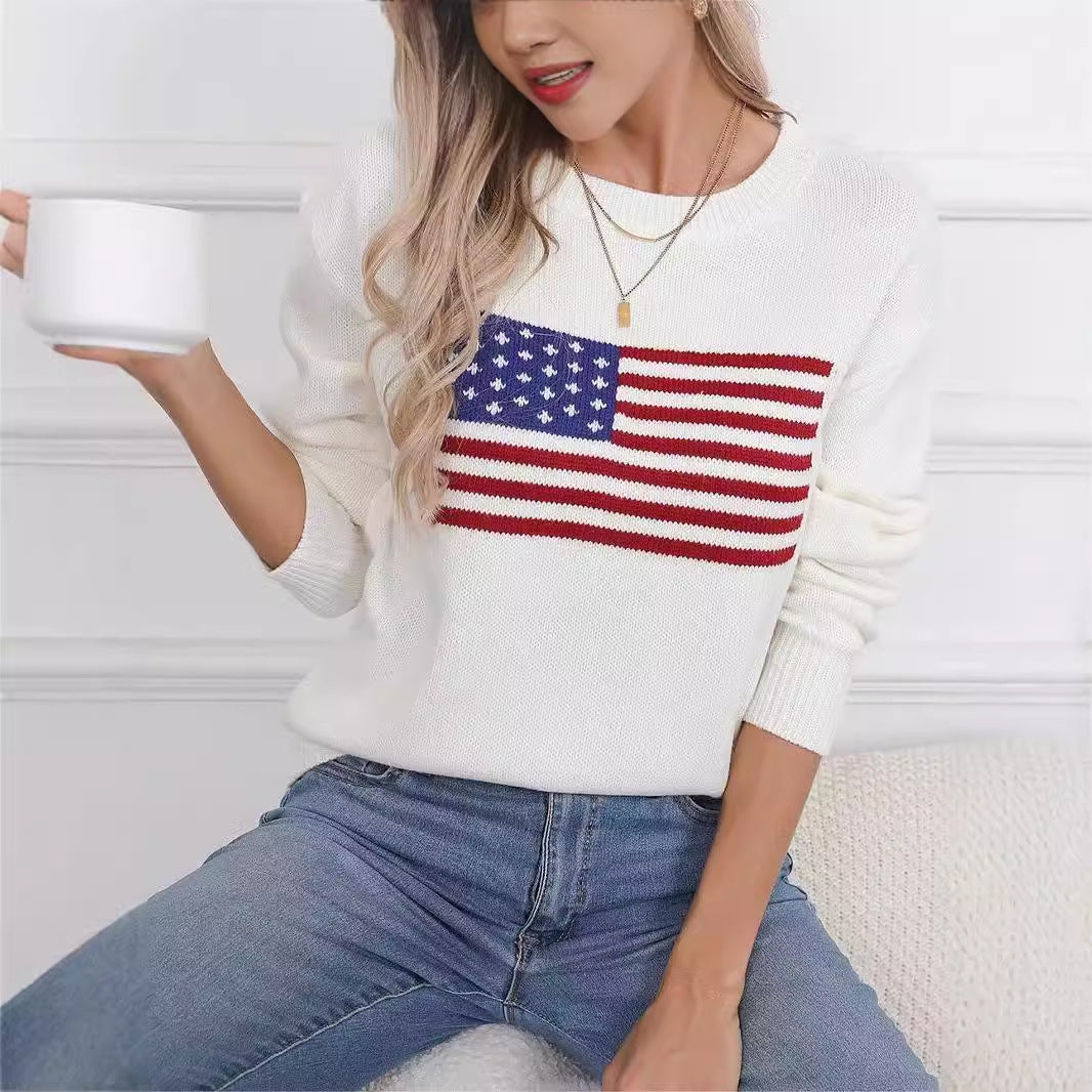 Aesthetic Retro Sweater Loose Flag