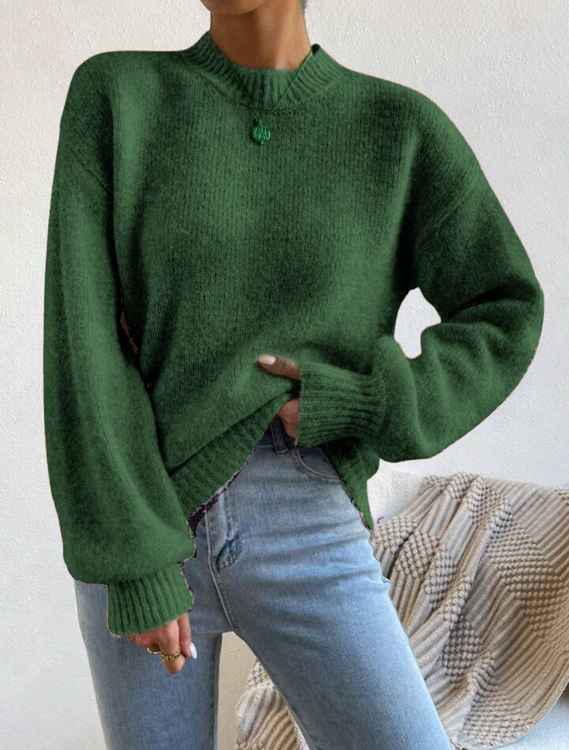 Pure Color Half Collar Leisure Pullover Sweater Women's Long-sleeved Sweater