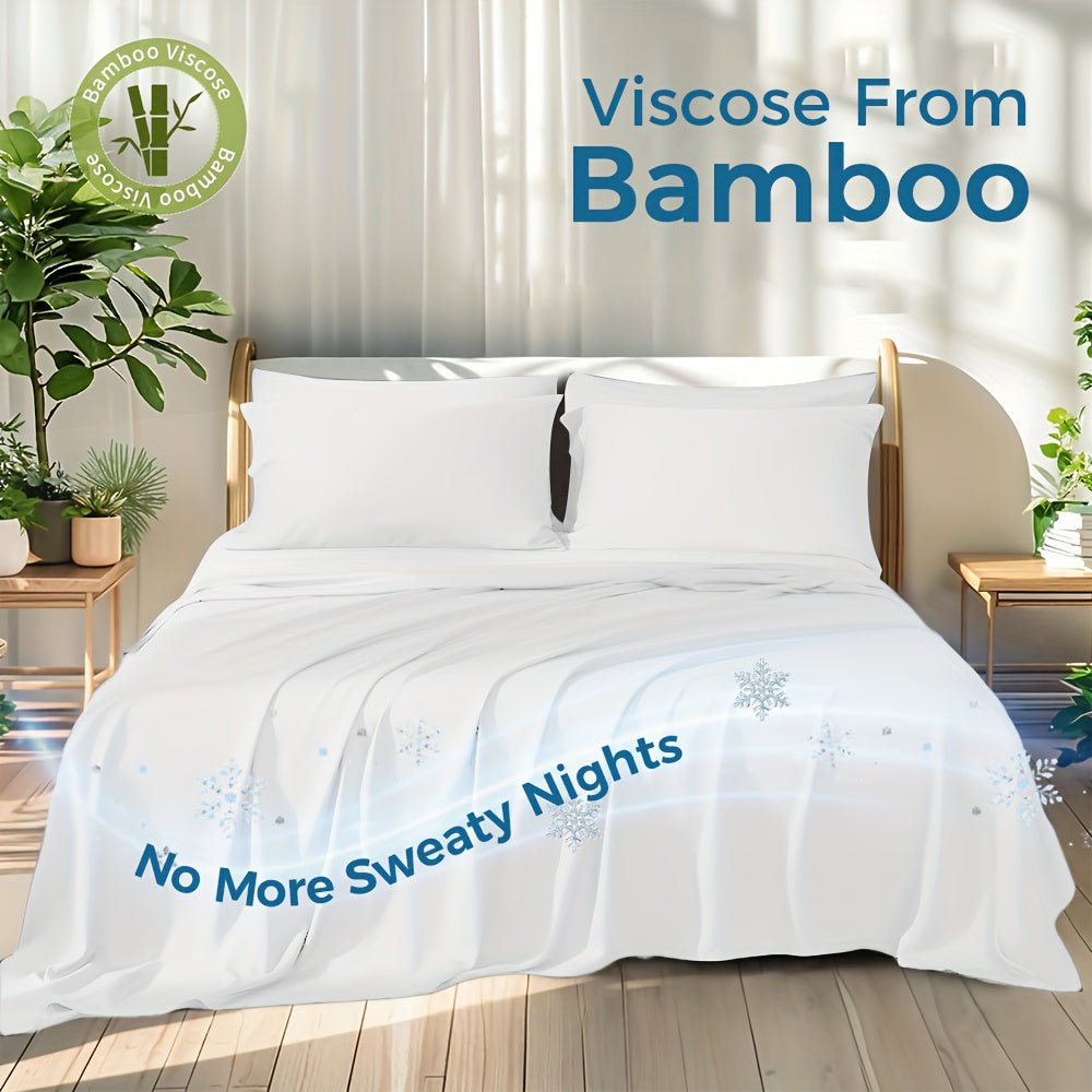 100% Viscose Derived From Bamboo Sheets Queen Size - Ultra Soft & Luxuriously Cooling, 17\" Deep Pocket, Double Stitching, Perfect For Hot Sleepers - Queen Bed Sheets