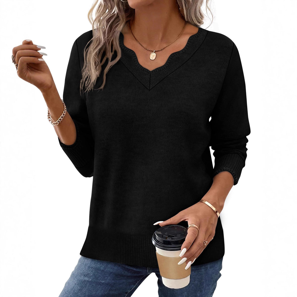 Womens Short-sleeve Sweater Simple Elegant Solid-color Knit Top