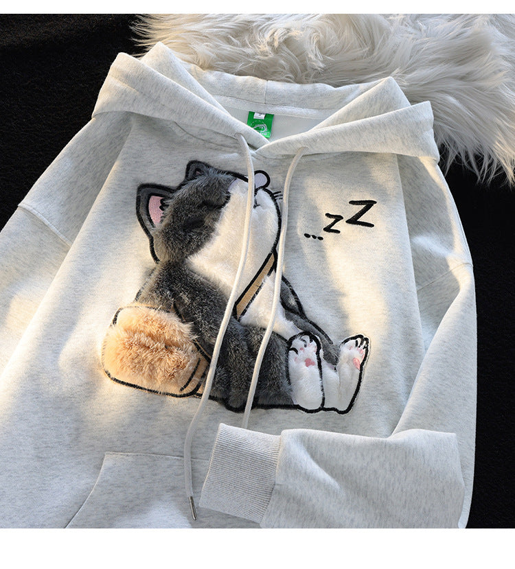 Cozy Flocked Ragdoll Couple's Hooded Sweater Jacket