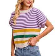 Round-neck Knit Top Striped Womens Clothing