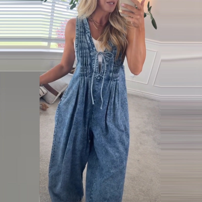 Women's Casual Wide-Leg Sleeveless Loose Jumpsuit