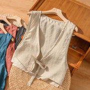 Elegant Cotton-Linen Lace-Up Vest Top for Women – Solid Color, Urban Chic