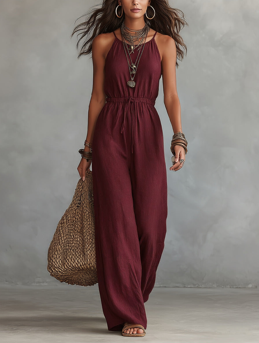 Womens Strap-style Loose-fit Wide-leg Casual Jumpsuit