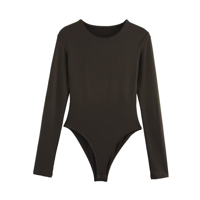 Women's Long-Sleeve Pleated Bodysuit Sleek Commuter Romper