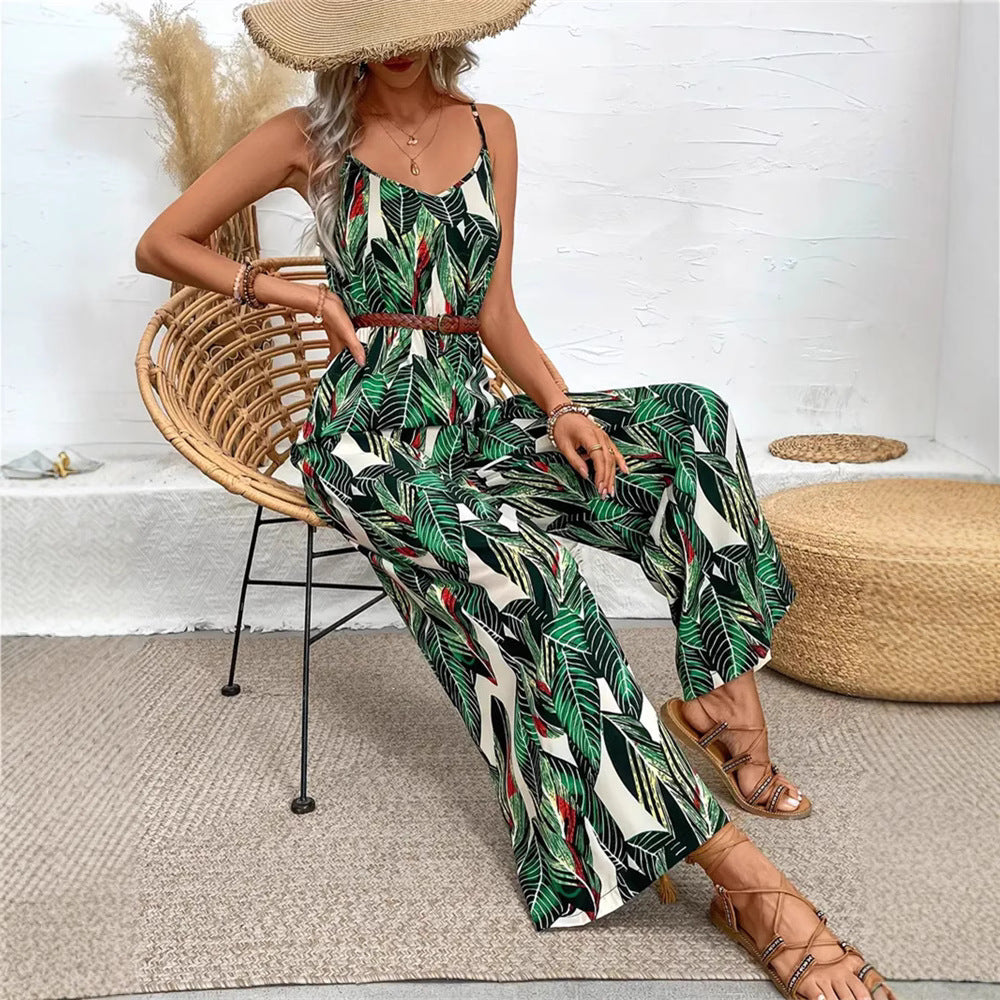 Elegant Printed High-Waist Flowy Cami Jumpsuit