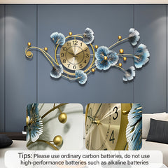Modern metal ginkgo leaf wall clock