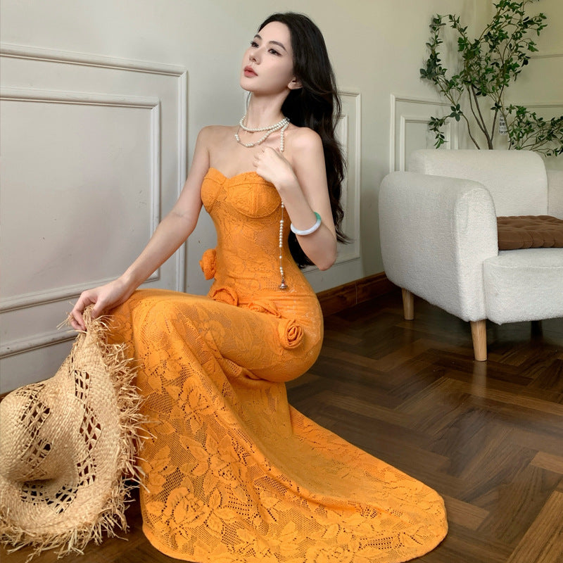 Women's Three-dimensional Floral Strapless Dress