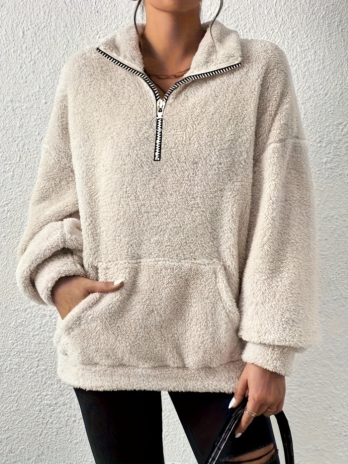 Women's Cozy Fur-Zipped Stand Collar Pocket Hoodie
