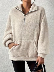 Women's Cozy Fur-Zipped Stand Collar Pocket Hoodie