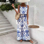 Fashionable Printed Summer Double-Layer Vest Jumpsuit With Loose Trousers