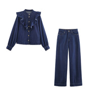 Autumn Denim Layered Decorative Shirt And Pants