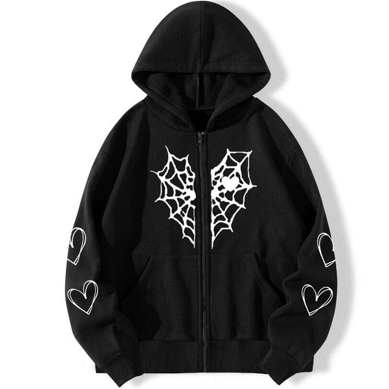 Rhinestone Spider Zip-Up Cardigan Jacket