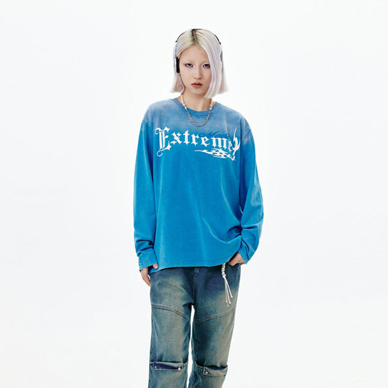 Vintage Washed Letter Print Pullover Hoodie