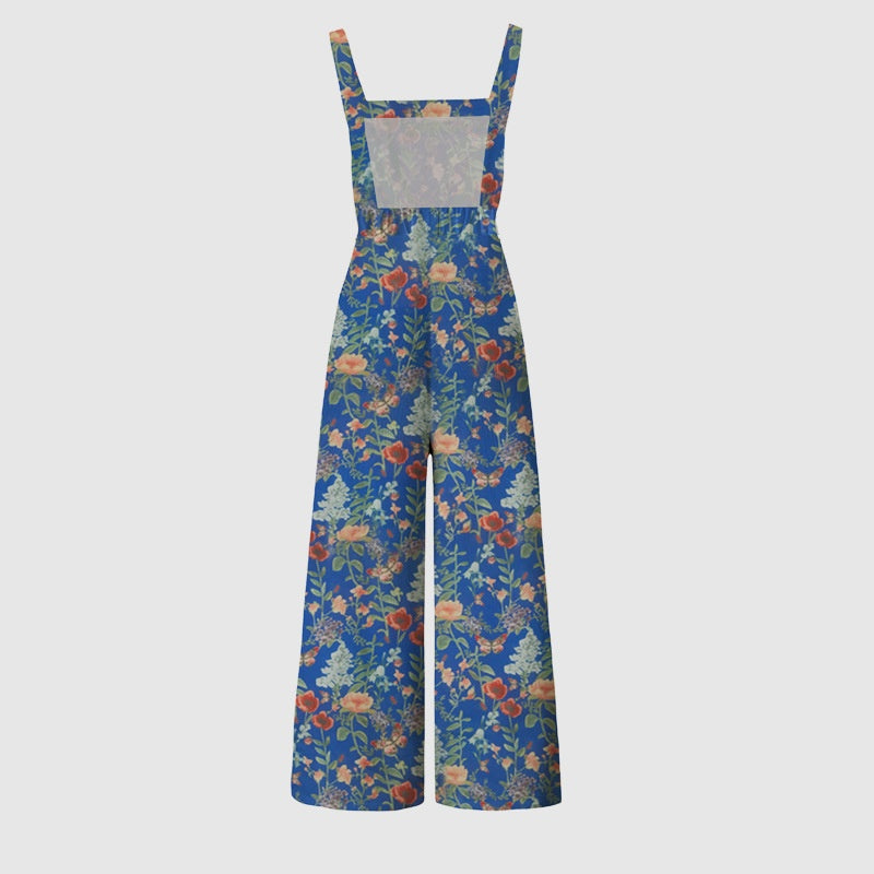 Floral Print Button Wide Leg Jumpsuit