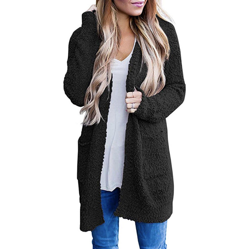 Cozy Fleece Double-Pocket Knit Cardigan Sweater