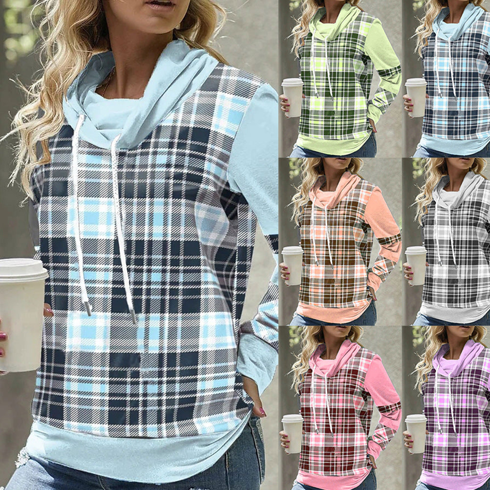 Cozy Plaid Turtleneck Loose Casual Long Sleeve Top