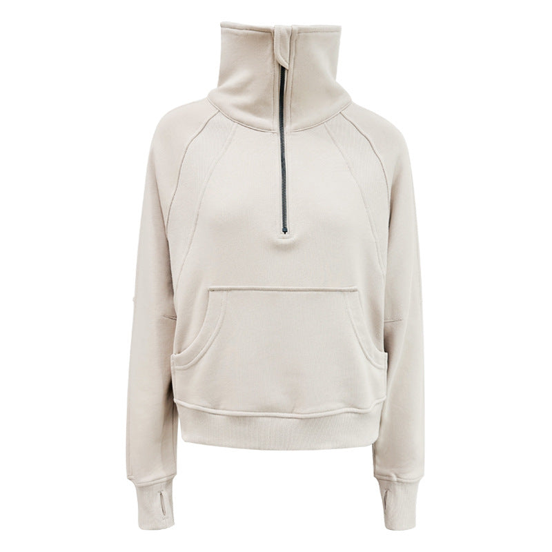 Women's Velvet High-Collar Zip-Up Sweater Jacket