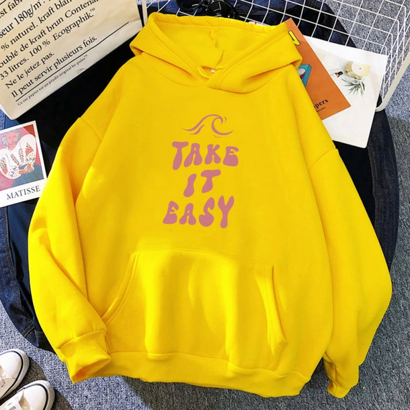 Take It Easy Letter Print Casual Pullover Sweatshirt