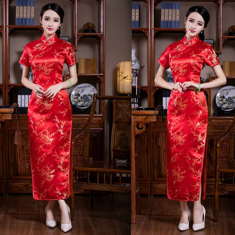 Chinese-style Stand-up Collar Diagonal Placket Short-sleeve Womens Vintage