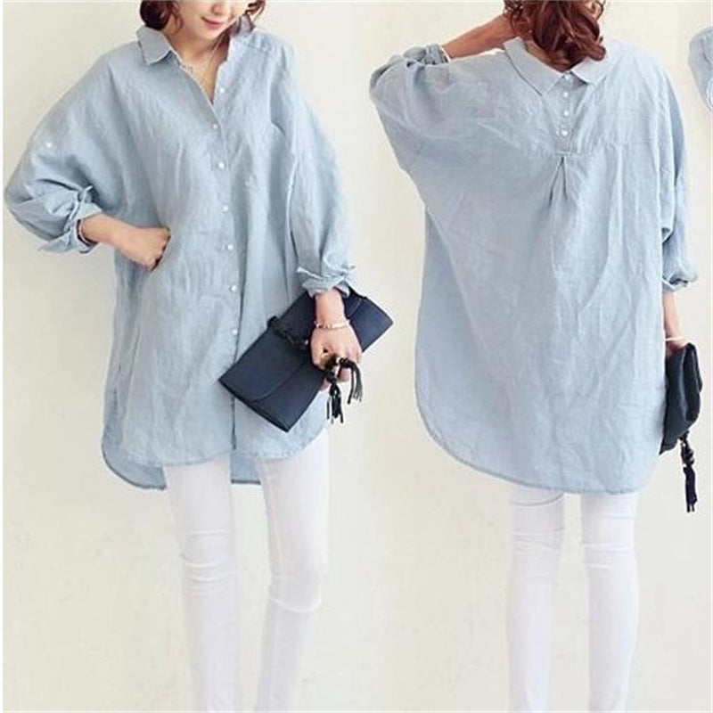 Plus Size Loose All-match Cotton And Linen Textured Shirt For Women