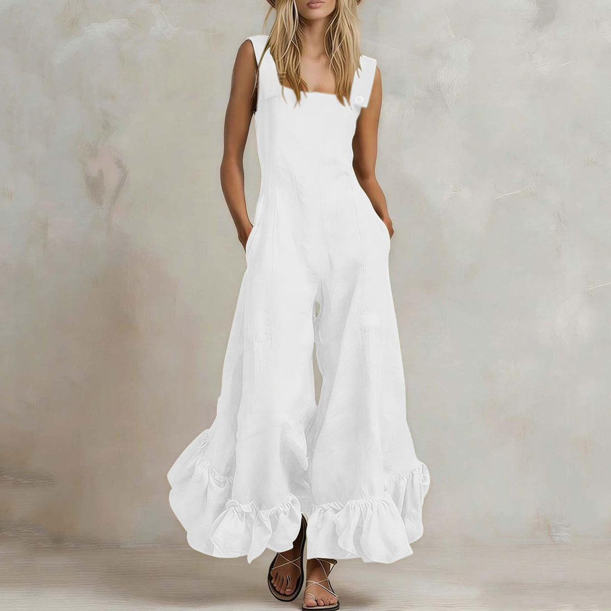 Chic Wide-Leg Flounce Strap Jumpsuit for Women