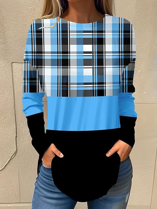 Women's Casual Plus Size Round-Neck Long Sleeve Top