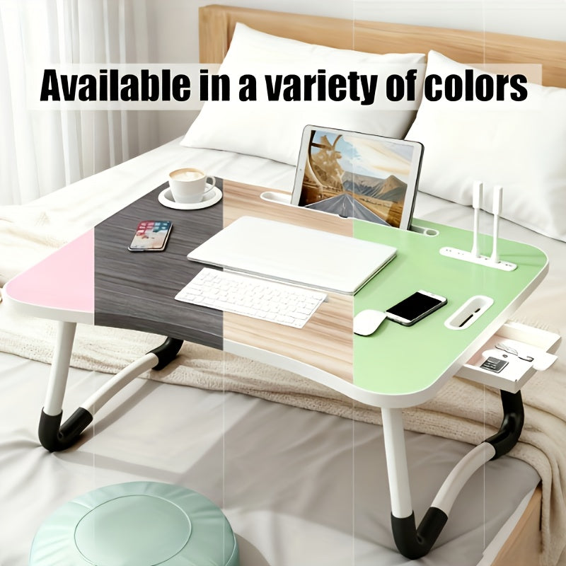 Multifunctional Leg Rest Table With Cup Holder And Drawer, USB, Fan, Light - Portable Foldable Tray For Laptop, Breakfast In Bed, Reading And Writing On Sofa/Couch, Laptop Desk On Bed, School Supplies